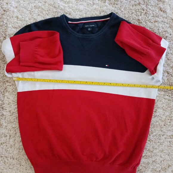 Tommy Hilfiger Men's Blue White Red Wide Striped V-Neck Cotton Sweater Size XL - Picture 7 of 8